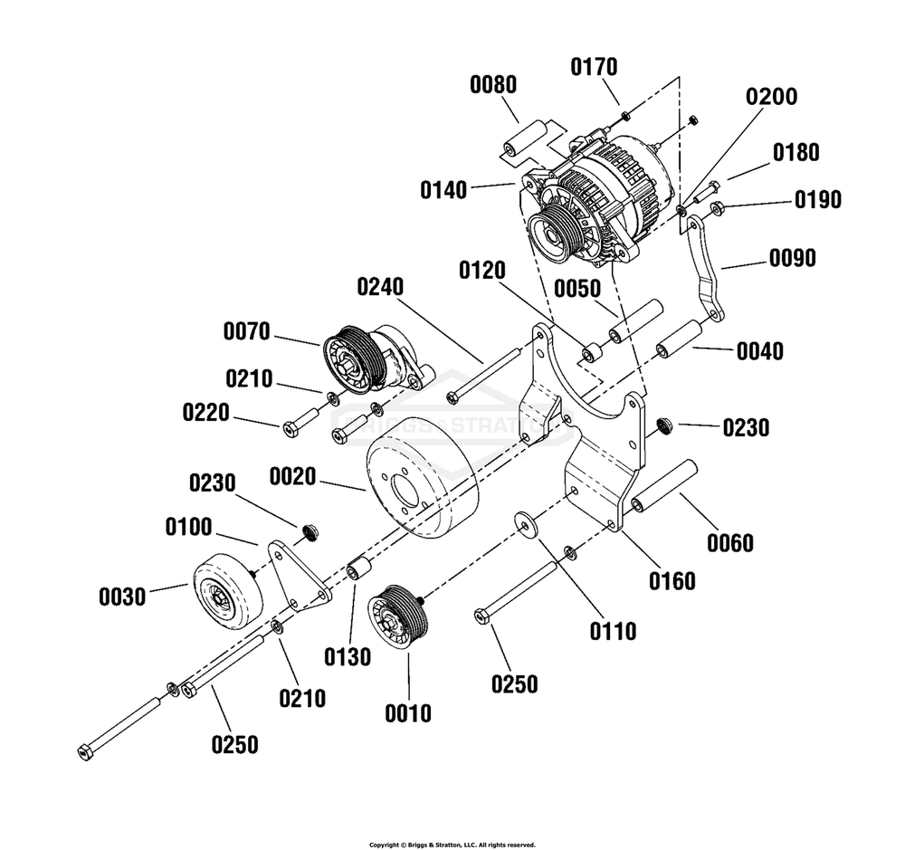 Engine Group - Alternator Diagram and Parts List for 080015-02  Briggs and Stratton Generator